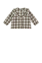thumbnail: Olijfgroen en witte meisjes Babyface baby geruite blouse van katoen met lange mouwen, ronde hals, knoopsluiting en ruches