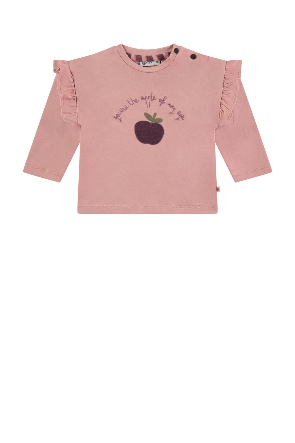 Roze meisjes Babyface baby longsleeve en ruches met printopdruk, lange mouwen en ronde hals