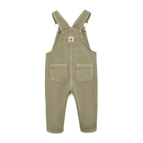 Mango Kids tuinbroek kaki Groen Meisjes Katoen Vierkante hals Effen 98