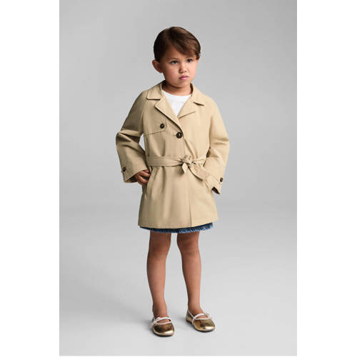 Mango Kids coat zomer zand Jas Beige Meisjes Katoen Klassieke kraag Effen 104