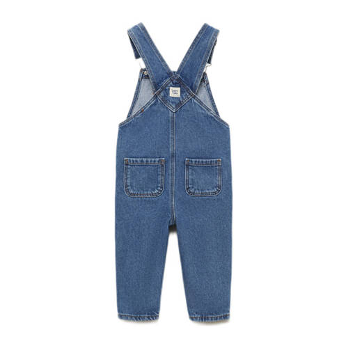 Mango Kids tuinbroek medium blue denim Blauw Effen 86