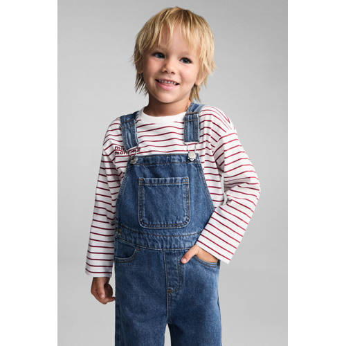 Mango Kids tuinbroek medium blue denim Blauw Effen 86