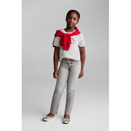 Mango Kids mom jeans grey denim Grijs Effen 122 | Jeans van