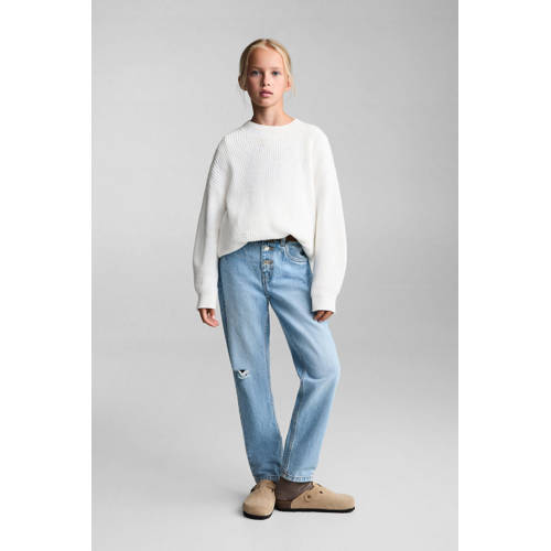 Mango Kids mom jeans light blue denim Blauw Effen 128