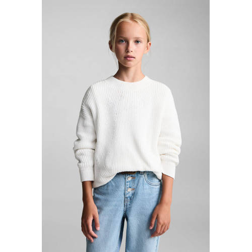 Mango Kids mom jeans light blue denim Blauw Effen 128