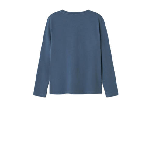 name it KIDS longsleeve NKMVUX met printopdruk Blauw Jongens Stretchkatoen Ronde hals 146 152