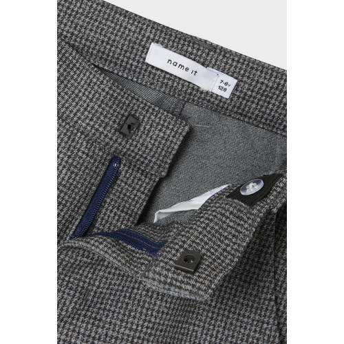 name it KIDS geruite slim fit broek NKMSILAS grijsbruin Jongens Polyester 140