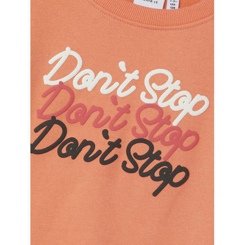 name it KIDS sweater NKFNONNA met tekst koraaloranje Tekst 116