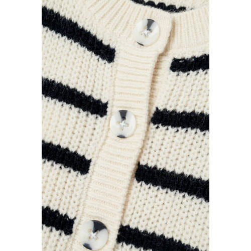 name it KIDS gestreept vest NKFVERONJA ecru zwart Meisjes Acryl Ronde hals 116