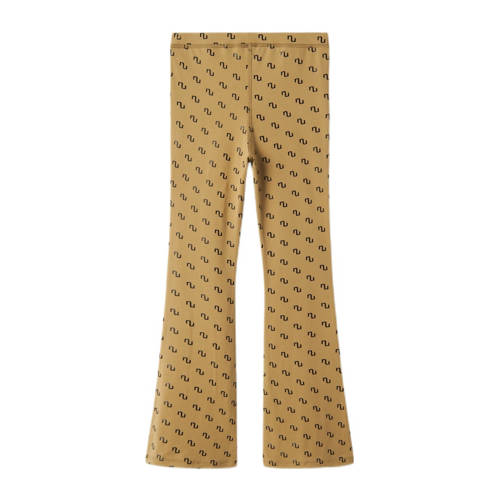 name it KIDS flared broek NKFNIKANEL met all over print mosterd zwart Geel Meisjes Polyester 140