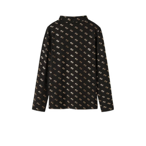 name it KIDS longsleeve NKFNIKANEL met all over print zwart goud Meisjes Polyester Opstaande kraag 146 152