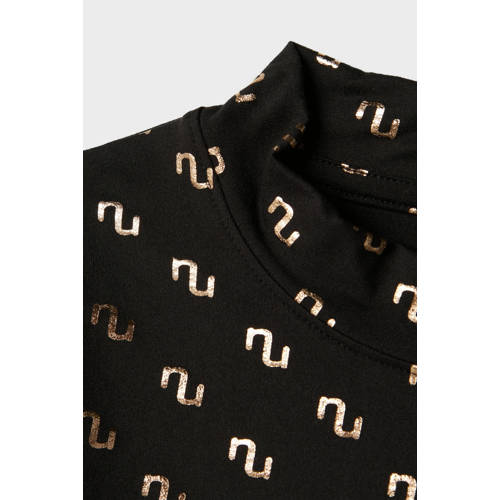 name it KIDS longsleeve NKFNIKANEL met all over print zwart goud Meisjes Polyester Opstaande kraag 146 152