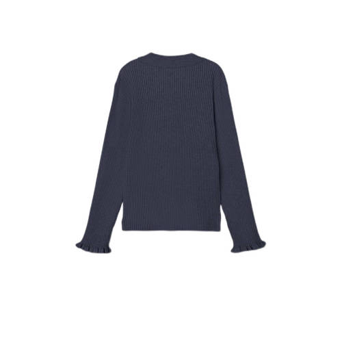 name it KIDS fijngebreide longsleeve NKFVIANNA donkerblauw Meisjes Viscose Ronde hals 116
