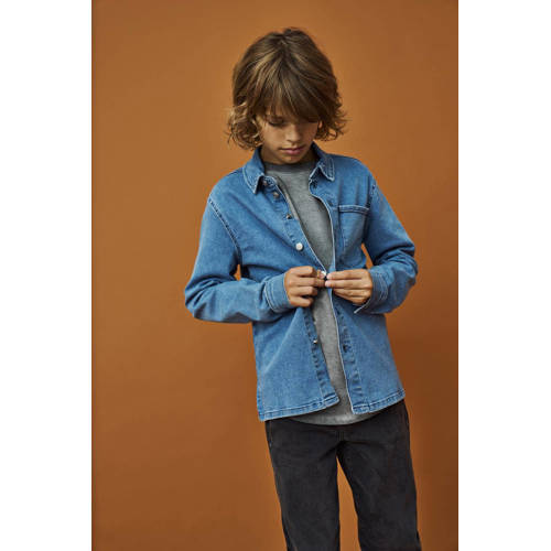 Only KIDS BOY denim overhemd light blue denim Blauw Effen 170