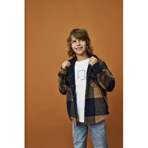 Only KIDS BOY overshirt KOBANDY met ruitprint beige zwart Overhemd Jongens Polyester Klassieke kraag 164