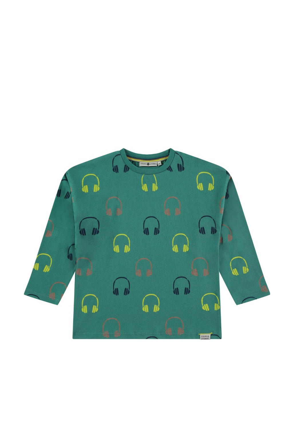 Groene jongens Stains&Stories longsleeve van katoen met lange mouwen en ronde hals