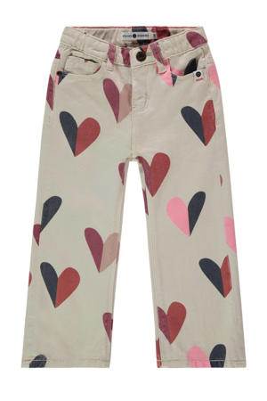 wide leg broek met hartjes ecru/roze
