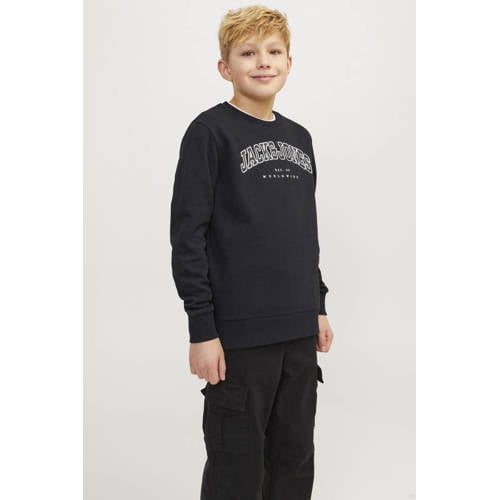 JACK & JONES JUNIOR sweater JJECALEB met logo zwart Effen