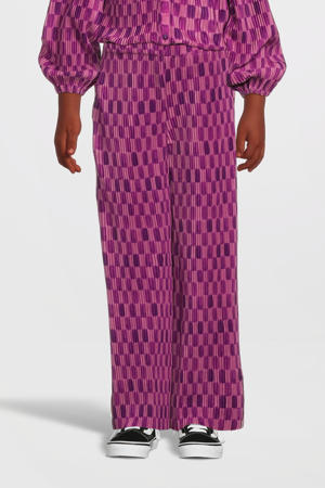 geruite wide leg broek paars/roze