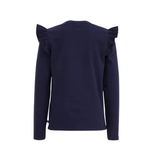 WE Fashion gestreepte longsleeve blue nights Blauw Meisjes Stretchkatoen Ronde hals 110 116