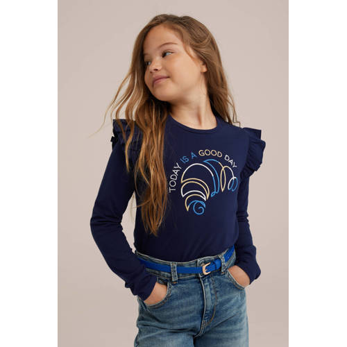 WE Fashion gestreepte longsleeve blue nights Blauw Meisjes Stretchkatoen Ronde hals 110 116