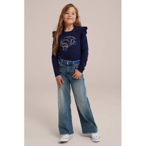 WE Fashion gestreepte longsleeve blue nights Blauw Meisjes Stretchkatoen Ronde hals 110 116