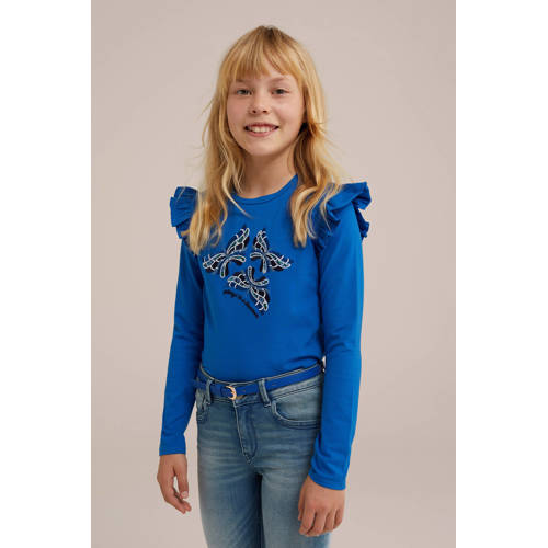 WE Fashion gestreepte longsleeve maxima blue Blauw Meisjes Stretchkatoen Ronde hals 170 176