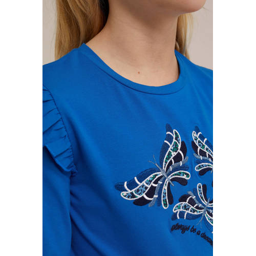 WE Fashion gestreepte longsleeve maxima blue Blauw Meisjes Stretchkatoen Ronde hals 170 176