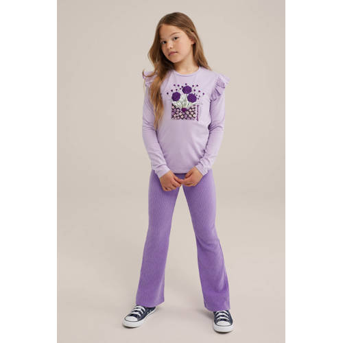 WE Fashion gestreepte longsleeve slate purple Paars Meisjes Stretchkatoen Ronde hals 110 116