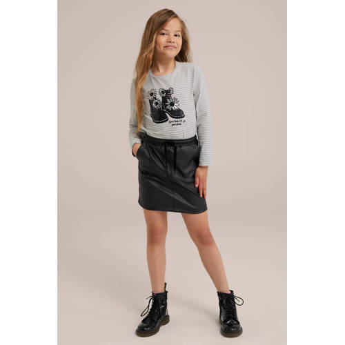 WE Fashion gestreepte longsleeve zwart wit Meisjes Stretchkatoen Ronde hals 98 104
