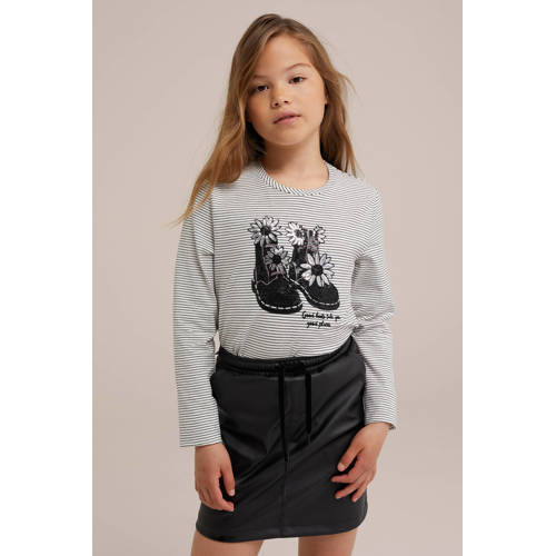 WE Fashion gestreepte longsleeve zwart wit Meisjes Stretchkatoen Ronde hals 98 104