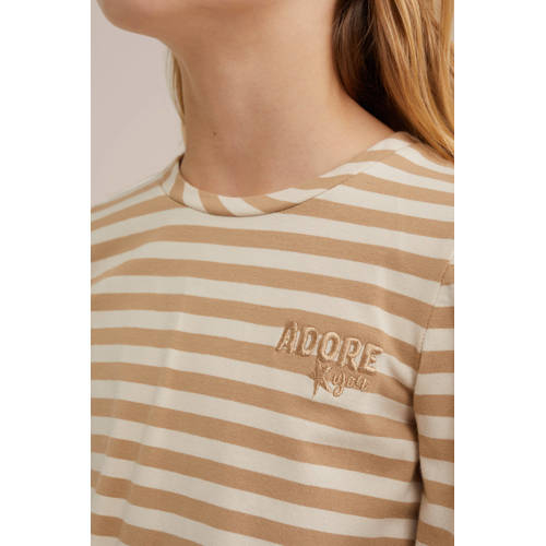 WE Fashion jurk met all over print beige multicolor Meisjes Stretchkatoen Ronde hals 158 164