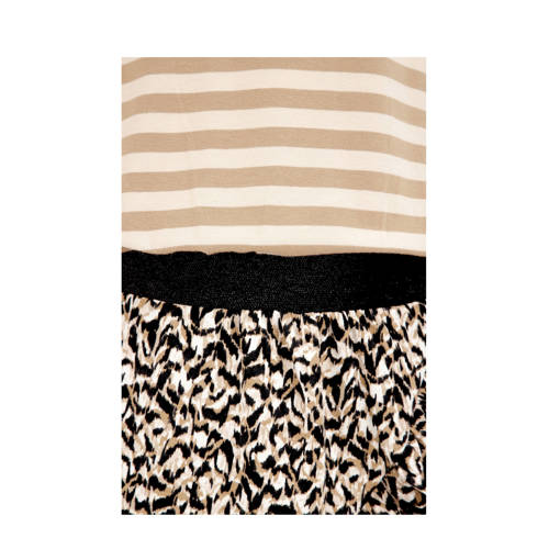 WE Fashion jurk met all over print beige multicolor Meisjes Stretchkatoen Ronde hals 158 164