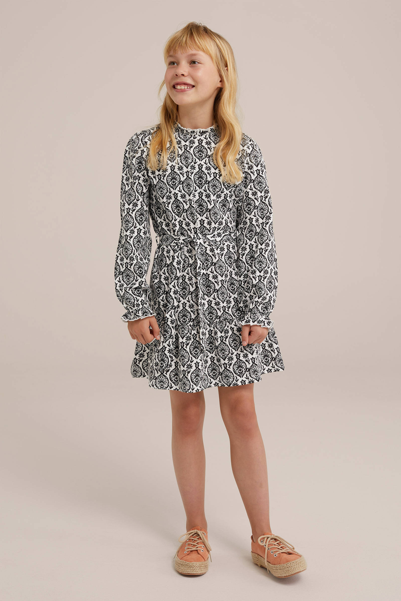 WE Fashion jurk met all over print blanc kleertjes