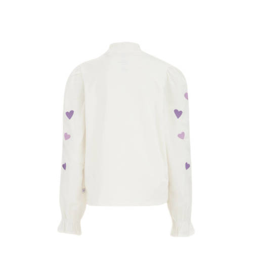 WE Fashion top wit paars lila Meisjes Katoen Ronde hals Effen 122 128