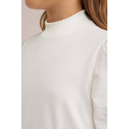WE Fashion top wit paars lila Meisjes Katoen Ronde hals Effen 122 128