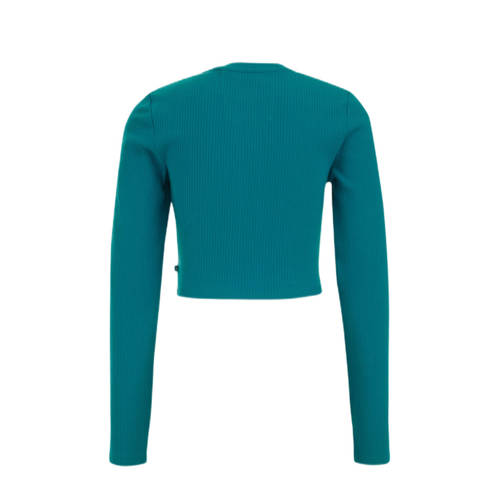 WE Fashion longsleeve petrol groen Meisjes Stretchkatoen Ronde hals Effen 146 152