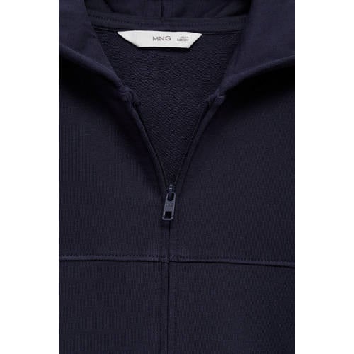 Mango Kids sweatvest donkerblauw Jongens Katoen Capuchon Effen 152
