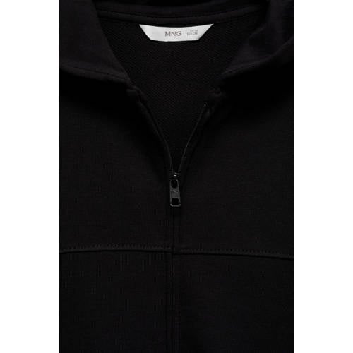 Mango Kids sweatvest zwart Jongens Katoen Capuchon Effen 128