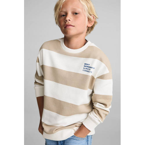 Mango Kids gestreepte sweater pastelbruin Ecru Streep 116