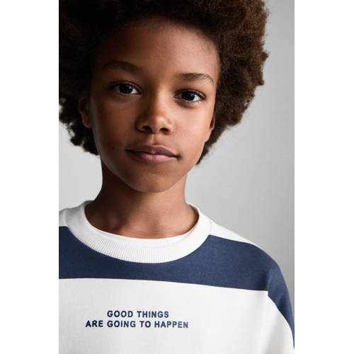 Mango Kids gestreepte sweater marine wit Blauw Streep 128