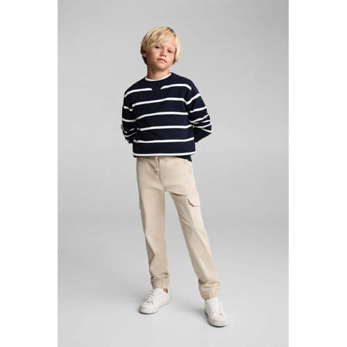 Mango Kids pullover donkerblauw Trui Jongens Katoen Ronde hals Streep 116
