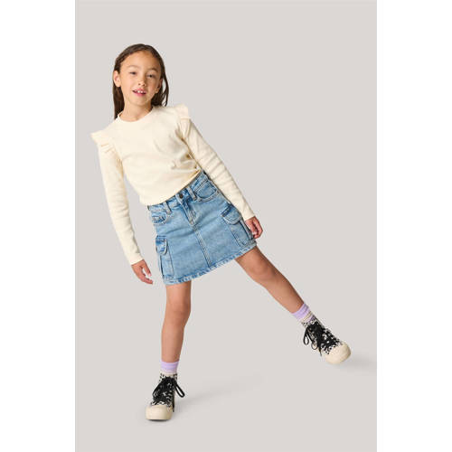 Shoeby denim; spijkerrok medium blue denim Blauw Effen 122 128