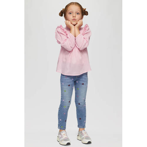 s.Oliver regular fit jeans met all over print en borduursels blauw Meisjes Denim - maat 104 afbeelding