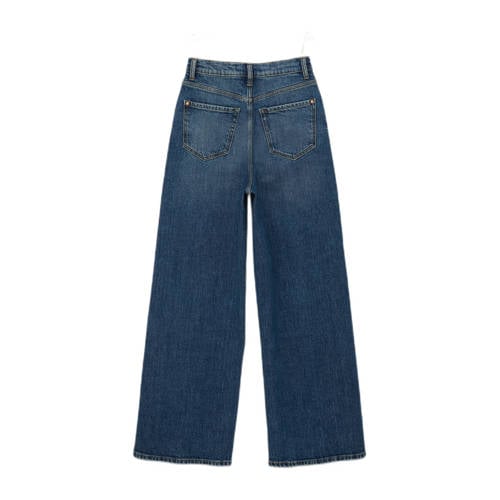 S.Oliver high waist wide leg jeans dark blue denim Blauw Effen 134