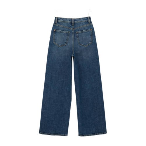 s.Oliver high waist wide leg jeans dark blue denim Blauw Effen 134
