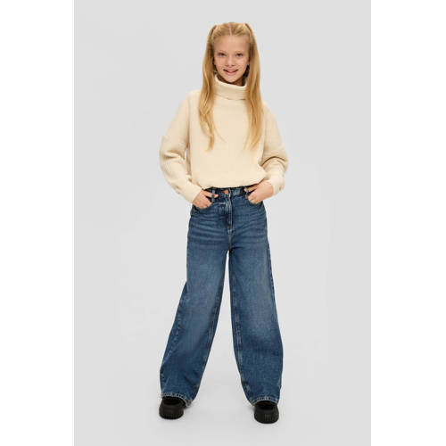 s.Oliver high waist wide leg jeans dark blue denim Blauw Effen 134