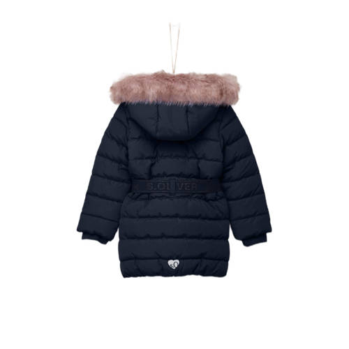 s.Oliver gewatteerde winterjas donkerblauw Meisjes Polyester Capuchon Effen 110