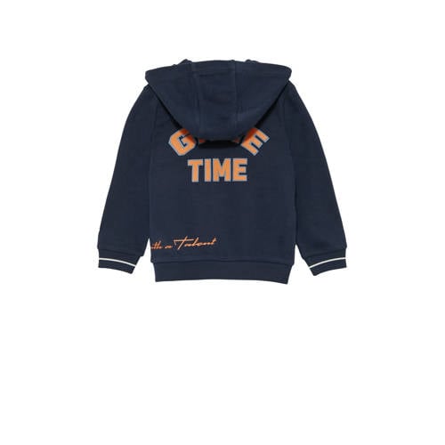 s.Oliver sweatvest met printopdruk donkerblauw Jongens Katoen Capuchon 140