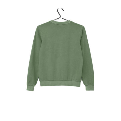 s.Oliver sweater met printopdruk olijfgroen blauw wit Printopdruk 158 164